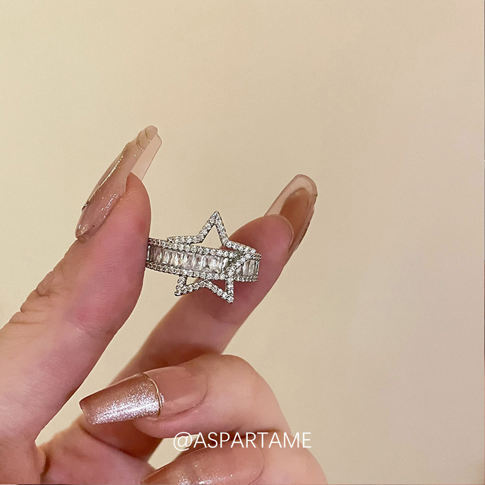 thumbnail for Aspartame super shiny zircon star ring female niche design sense index ring personality opening ins sweet cool