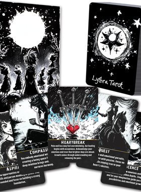 原创 黑素描塔牌 Lythra Tarot 天地盖12X8CM 78张 英文卡牌游戏