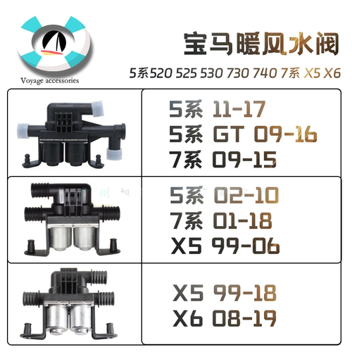 适用宝马5系520 525 530  730 740 7系暖气 X5暖风水阀 X6暖水阀