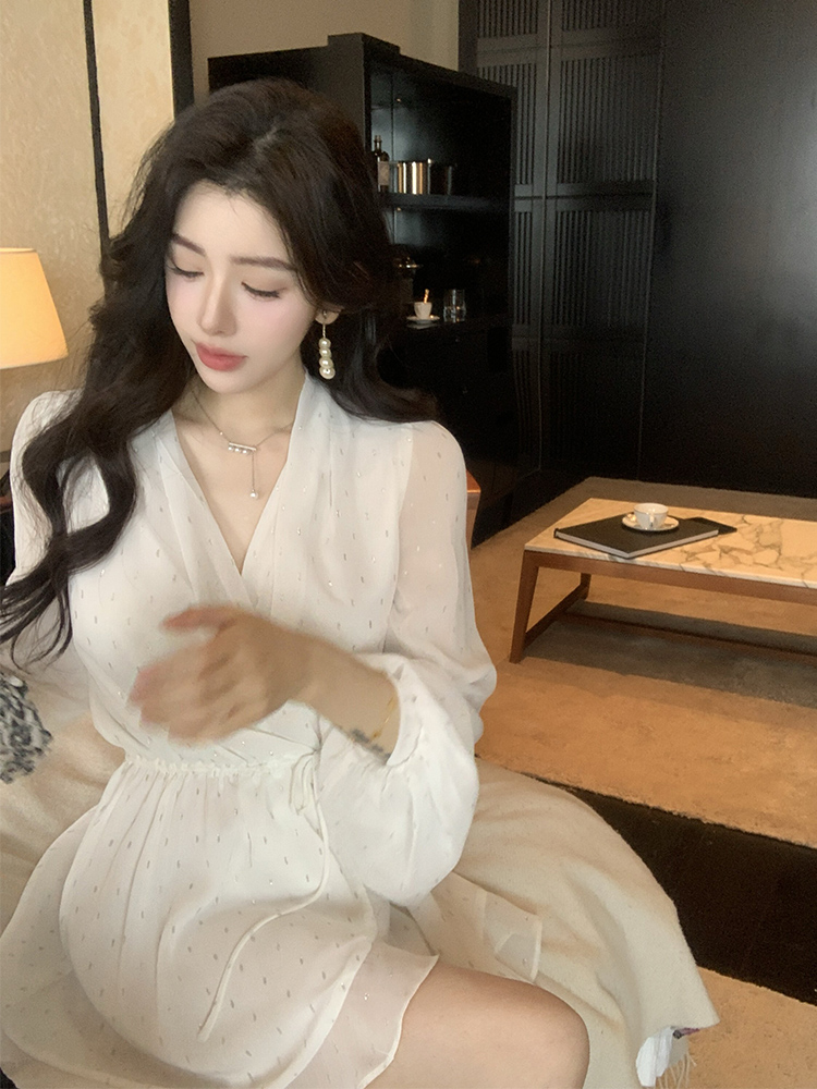 First Date French White Exquisite Monroe One-Piece Yarn Feeling Light Diamond Skirt Dress 2025 New Arrival Spring and Summer