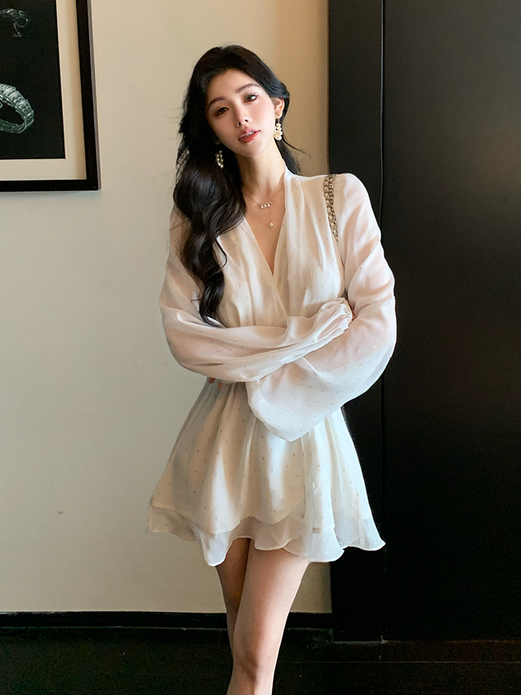 First Date French White Exquisite Monroe One-Piece Yarn Feeling Light Diamond Skirt Dress 2025 New Arrival Spring and Summer
