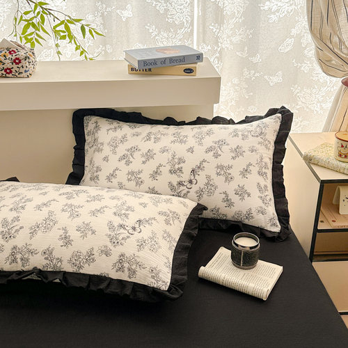 荷叶纯棉枕套一对装法式家用女生全棉枕头套2单人枕套一只48*74cm