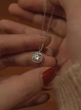 S925纯银镀14K金 方钻超闪项链女 轻奢百搭小众设计高级感锁骨链