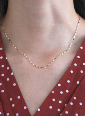 S925纯银镀14k金波光粼粼嘴唇项链女 简约百搭气质小亮片锁骨链