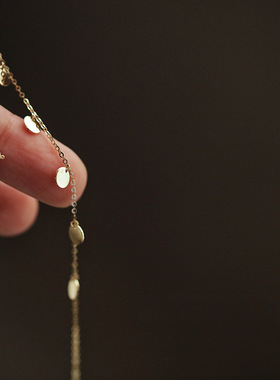 S925纯银镀14K金闪亮小金币亮片元素手链女清新甜美简约气质ins风