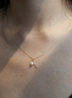 S925纯银镀K金单颗珍珠项链叠戴感气质优雅温柔简约女吊坠锁骨链