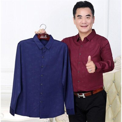 中老年大码父亲全棉男士长袖衬衫