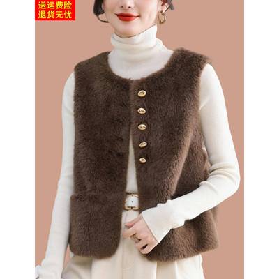 小香风皮草马甲女毛毛外套年轻款彷貂绒坎肩皮毛一体2025新款爆款
