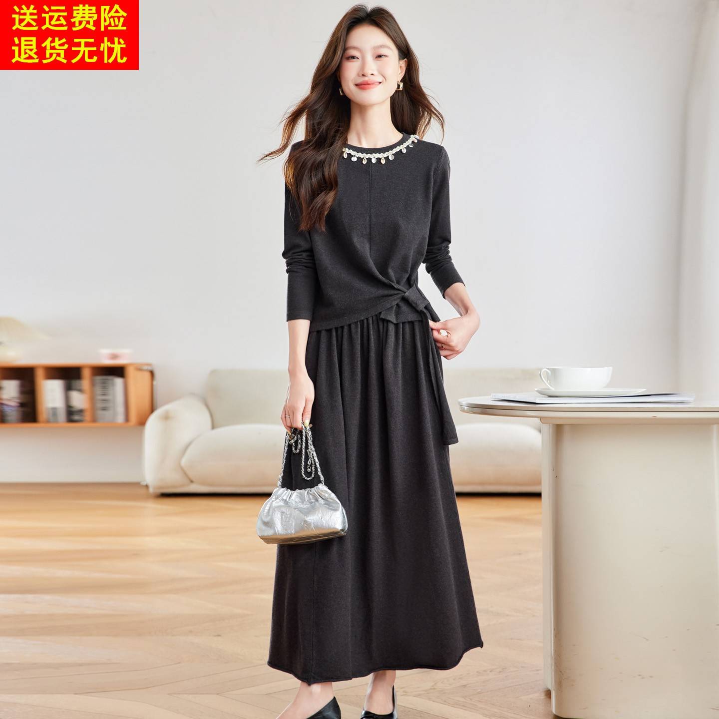 秋装女款时尚气质针织毛衣减龄套装配半身裙两件套韩系穿搭一整套