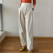 魔术贴直筒西装 垂坠感阔腿裤 裤 女秋冬纯色宽松显瘦高腰职业正装