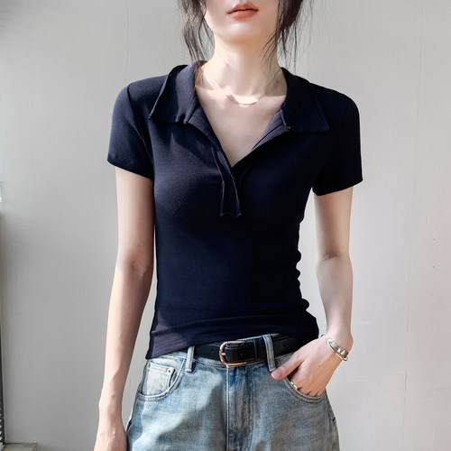 歌倍尚翻领短袖T恤女2026夏季