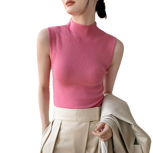 半高领针织背心女2025春季新款马甲皮衣内搭上衣坎肩羊毛打底衫女