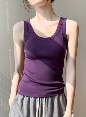 外穿紫色吊带背心女2025夏季新款性感低领漏锁骨内搭工字上衣潮