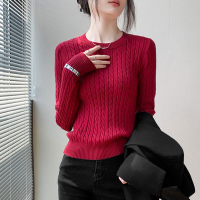 歌倍尚圆领绞花毛衣2024秋冬款