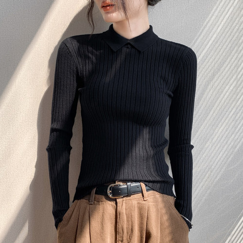 修身黑色长袖针织衫内搭打底衫女