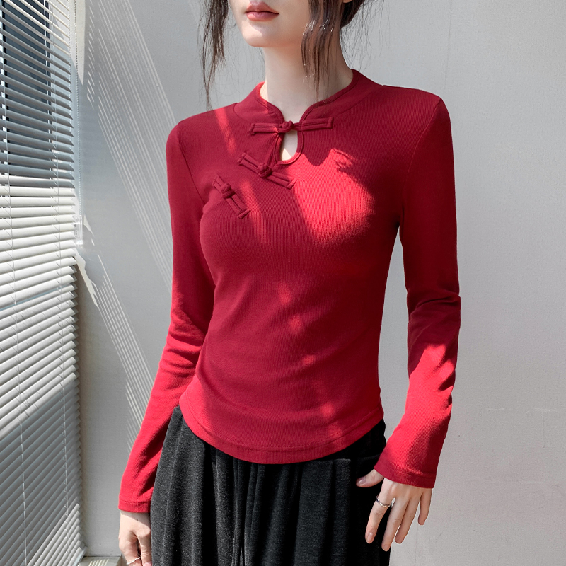 歌倍尚长袖新中式修身T恤女