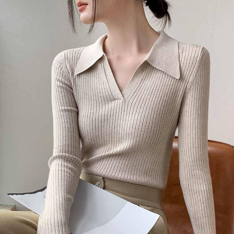 歌倍尚POLO领长袖针织衫女