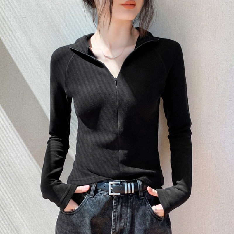 歌倍尚半拉链立领长袖T恤