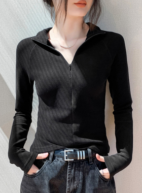 拉链半开领打底衫女2025秋冬新款德绒保暖内搭高领长袖T恤女上衣
