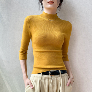 打底衫 百搭修身 女2025新款 秋冬新款 上衣 今年流行爆款 半高领七分袖