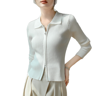 歌倍尚修身洋气纯色针织外套女