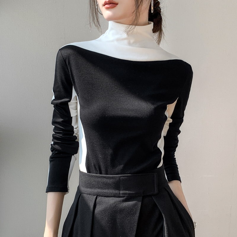 设计感秋冬撞色长袖T恤女歌倍尚