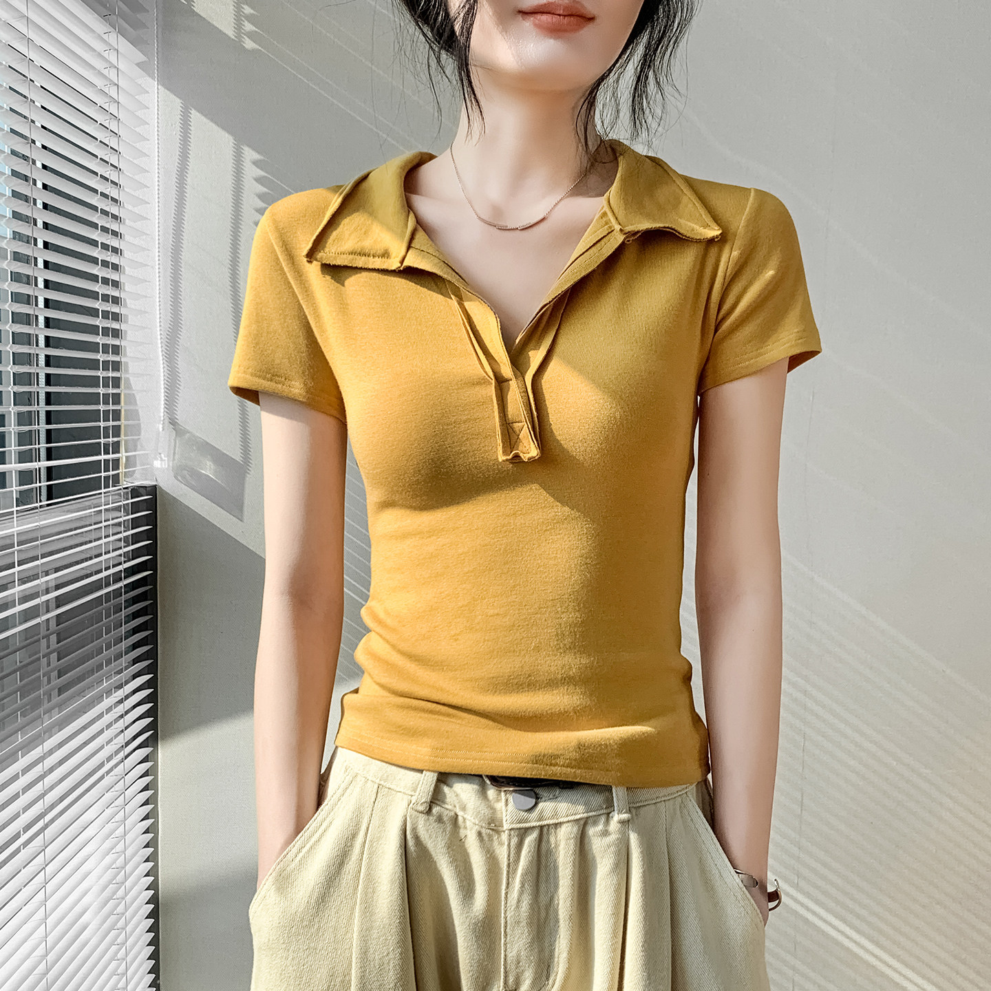 歌倍尚Polo领短袖T恤女2026春季