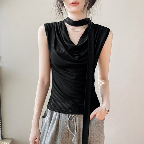 轻熟简约风黑色无袖T恤女2026