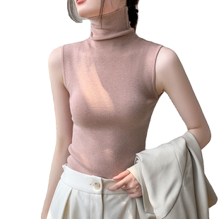 高领羊毛针织背心女秋冬修身减龄打底衫纯色内搭修身坎肩无袖上衣