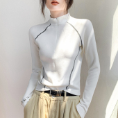 女可外穿 显瘦内搭保暖白色打底衫 拉链半高领德绒上衣秋冬新款 修身