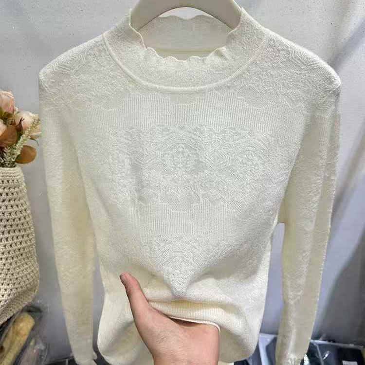 2025春秋新款法式小众花边领小衫气质显瘦针织上衣女内搭打底衫女