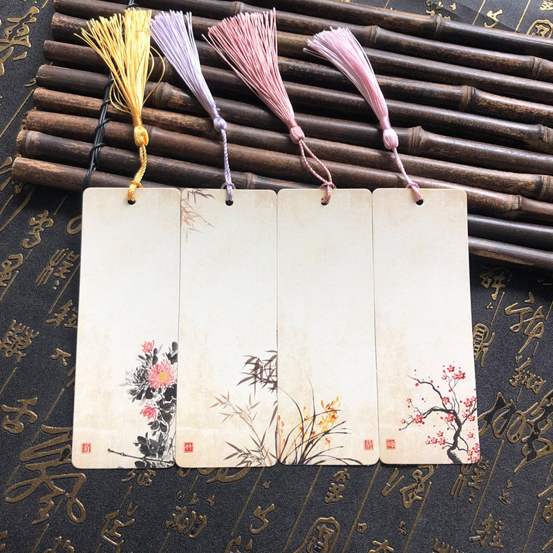 古典中国风梅兰竹菊书签纸空白手绘卡自制diy材料小清新学生用品