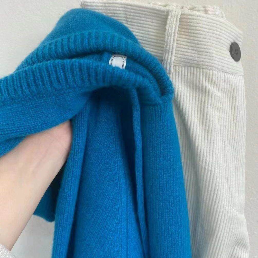 秋冬独特别致克莱因蓝毛衣针织衫女设计感小众超好看宽松长袖上衣