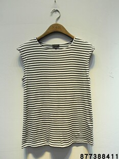 春夏新品 黑白撞色细横条纹宽松大码女装无袖背心T恤打底衫棉