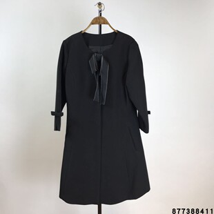2026春秋季新品  蝴蝶结系带圆领中长款女式修身收腰风衣毛呢外套