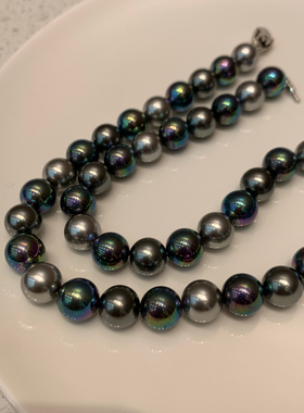 明星同款穿搭配氛围感三色混彩珍珠项链灰色珍珠锁骨毛衣链