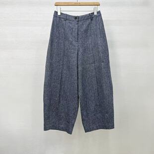 遮肉显瘦高腰立体剪裁全麻盐缩皱感百搭茧型九分休闲裤 新品 26春季