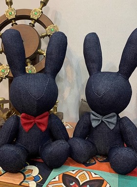 手工牛仔兔子玩偶摆件情侣公仔