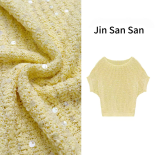 星闪肌理 短款 2026春季 圆领珠片蝙蝠袖 针织上衣M259 新款 金三三