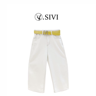 熙薇【松弛清欢】2026夏季新款显瘦撞色腰带直筒牛仔八分裤M3238