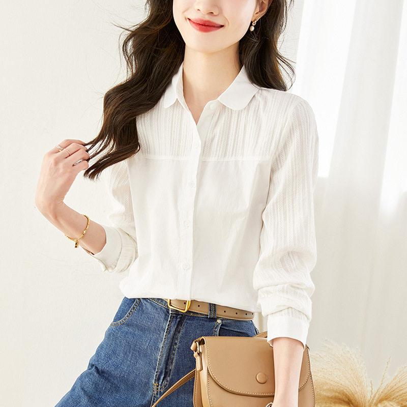 秋装新款全棉宽松显瘦白衬衫女