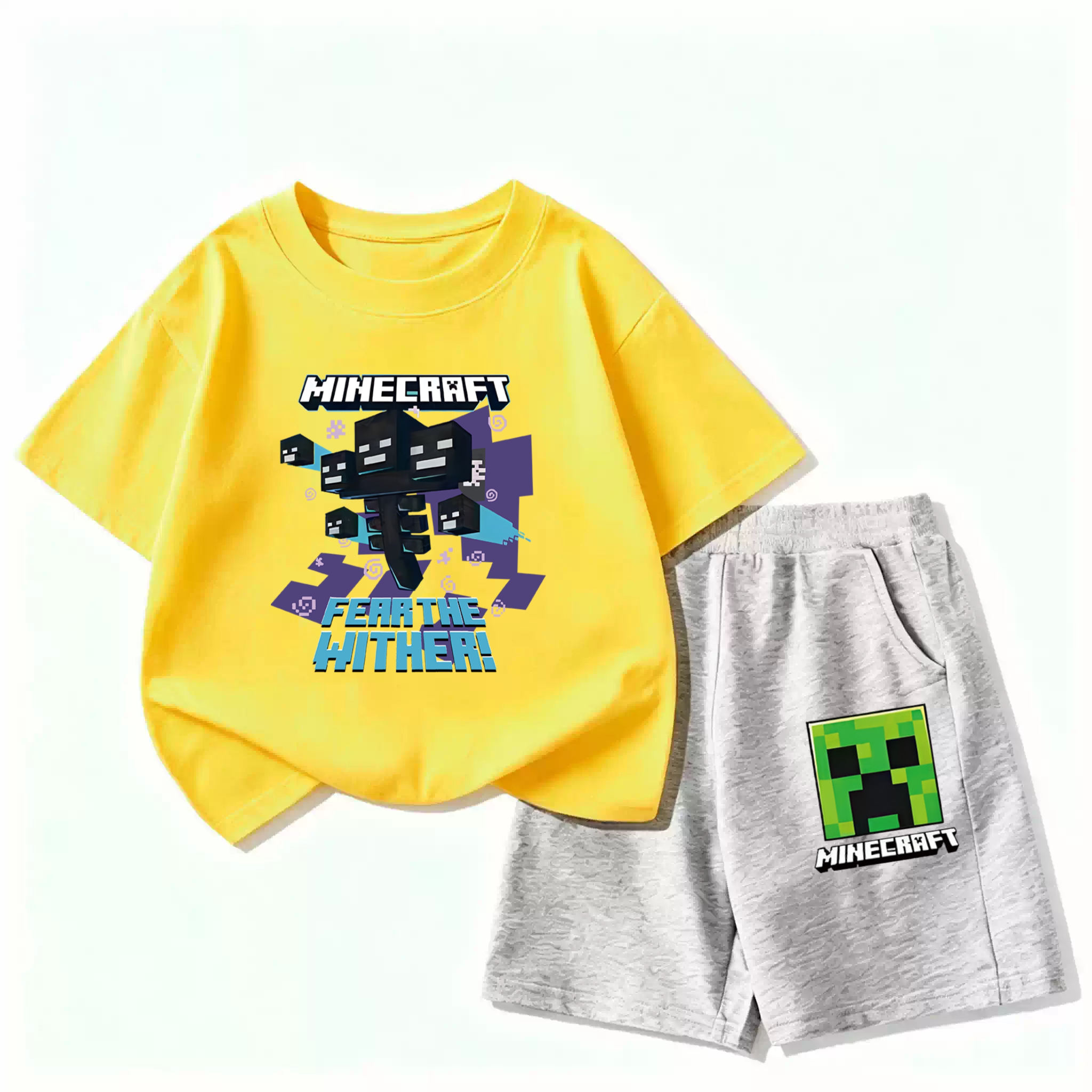 我的世界衣服纯棉短袖T恤儿童夏季短裤套装minecraft童装两件套潮图片