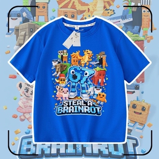 跨境游戏Steal a Brainrot 67号偷走脑红山海经短袖T恤男女童上衣
