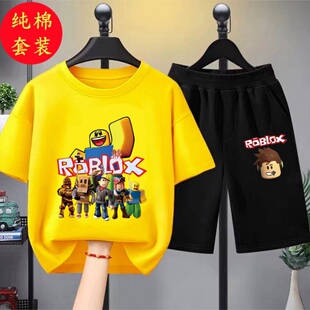 短裤 Roblox罗布乐思男童夏装 潮 透气短袖 夏季 纯棉套装 中大童儿童装