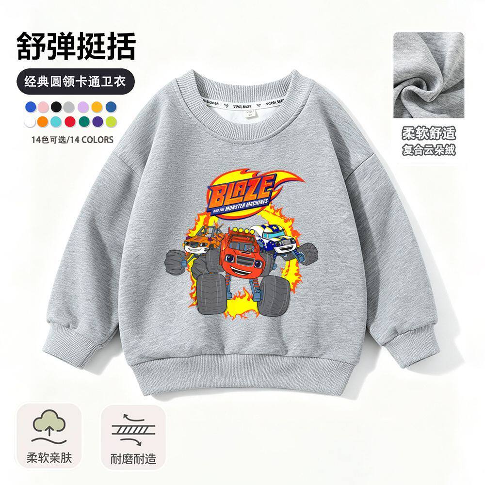 飚速 旋风战车队怪兽火焰车衣服长袖t恤男童春秋宽松儿童学生卫衣