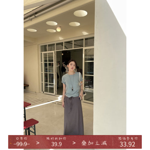 湖蓝色短袖T恤百搭上衣女