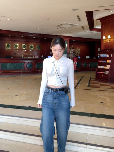 长袖韩系薄款棉质排扣紧身T恤