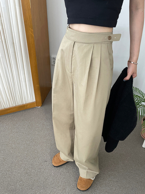 高腰休闲裤长裤卡其色