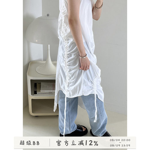 不规则抽带背心连衣裙