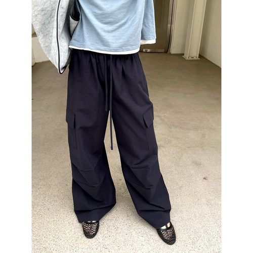 夏日松紧腰宽松休闲工装裤